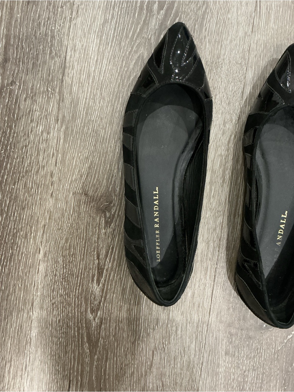 Loeffler Randall Black Pointed Suede & Patent Flats, size 7.5